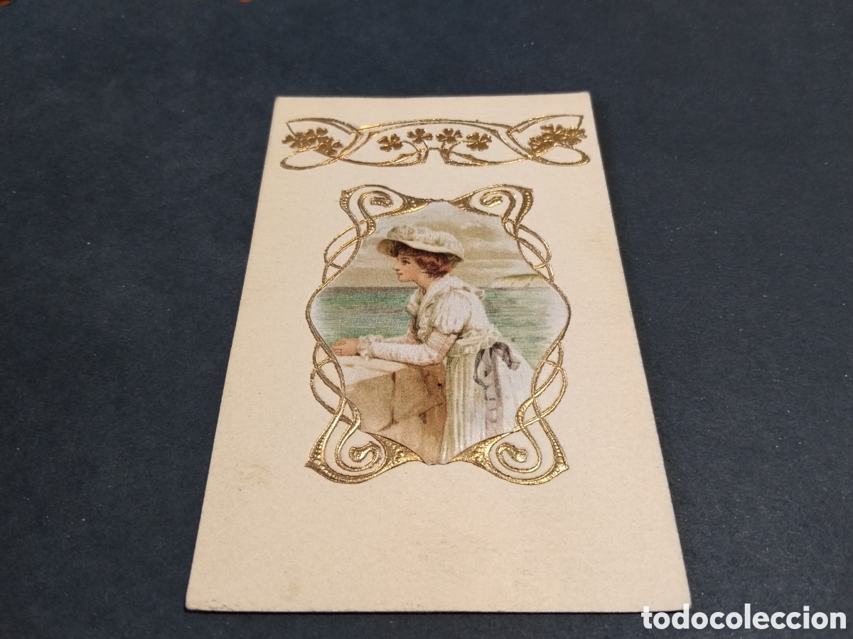 Postales: Postal antigua relive dorado ilustraci&oacute;n mujer