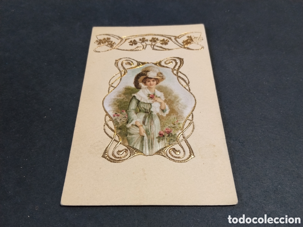Postales: Postal antigua relive dorado ilustraci&oacute;n mujer
