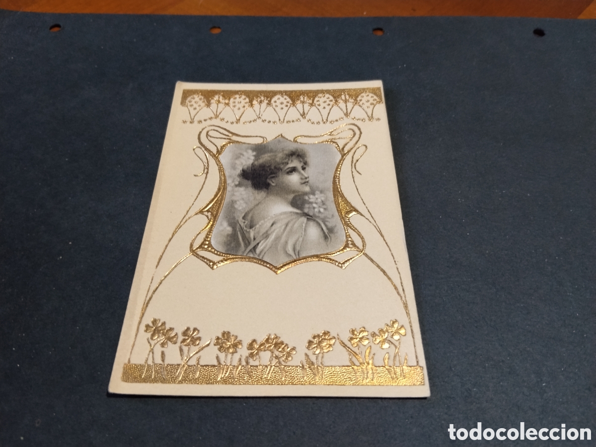 Postales: Postal antigua relive dorado ilustraci&oacute;n mujer