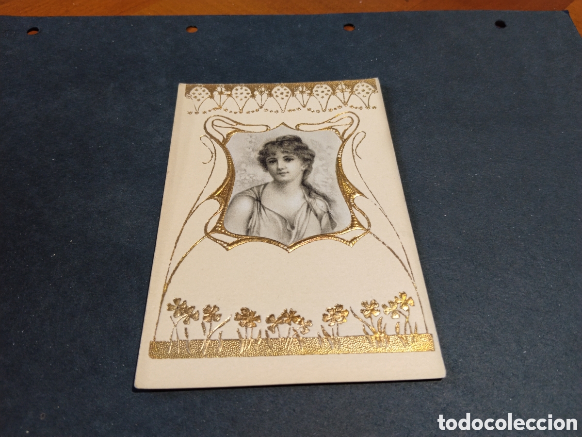 Postales: Postal antigua relive dorado ilustraci&oacute;n mujer