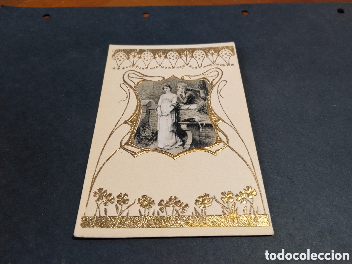Postales: Postal antigua relive dorado ilustraci&oacute;n pareja