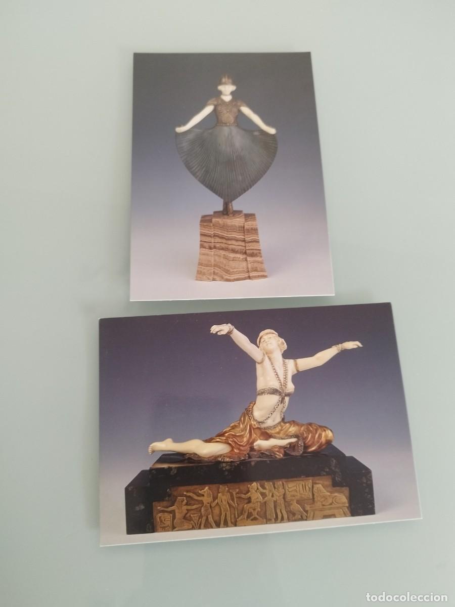 Postales: Dos tarjetas portales reproducci&oacute;n de esculturas de Demetre Chiparus.