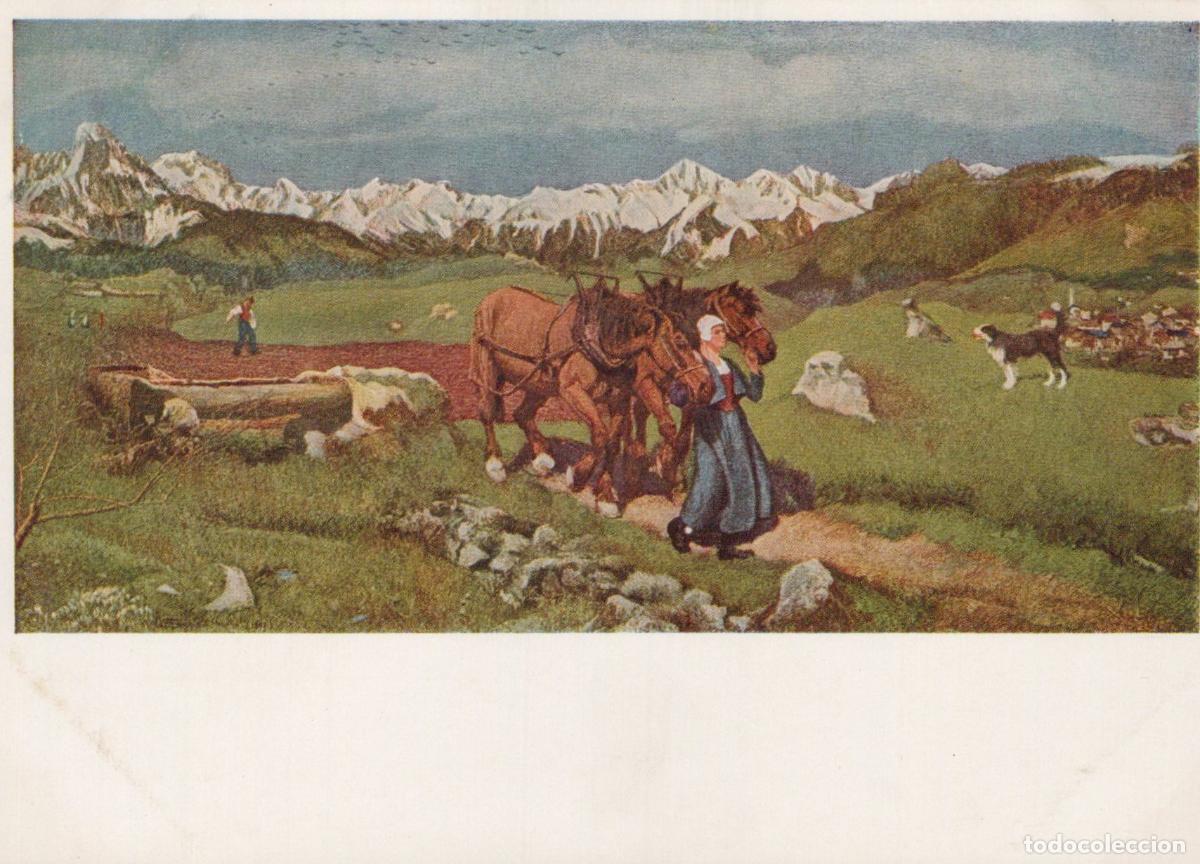 Cartoline: Giovanni Segantini Bei der Arbeit Horses Unposted *YBA350