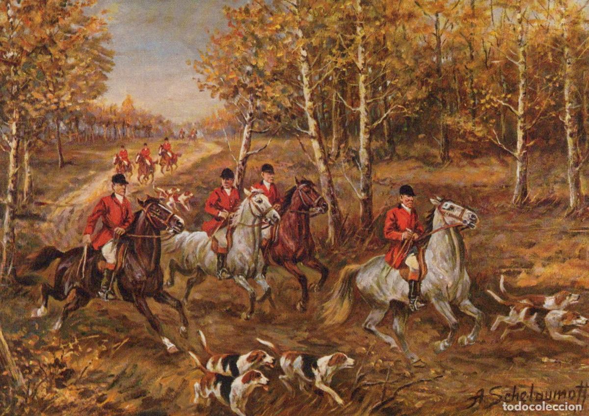 Cartoline: Fox Hunt in Autumn Forest By A Scheloumoff Unposted *YBA365