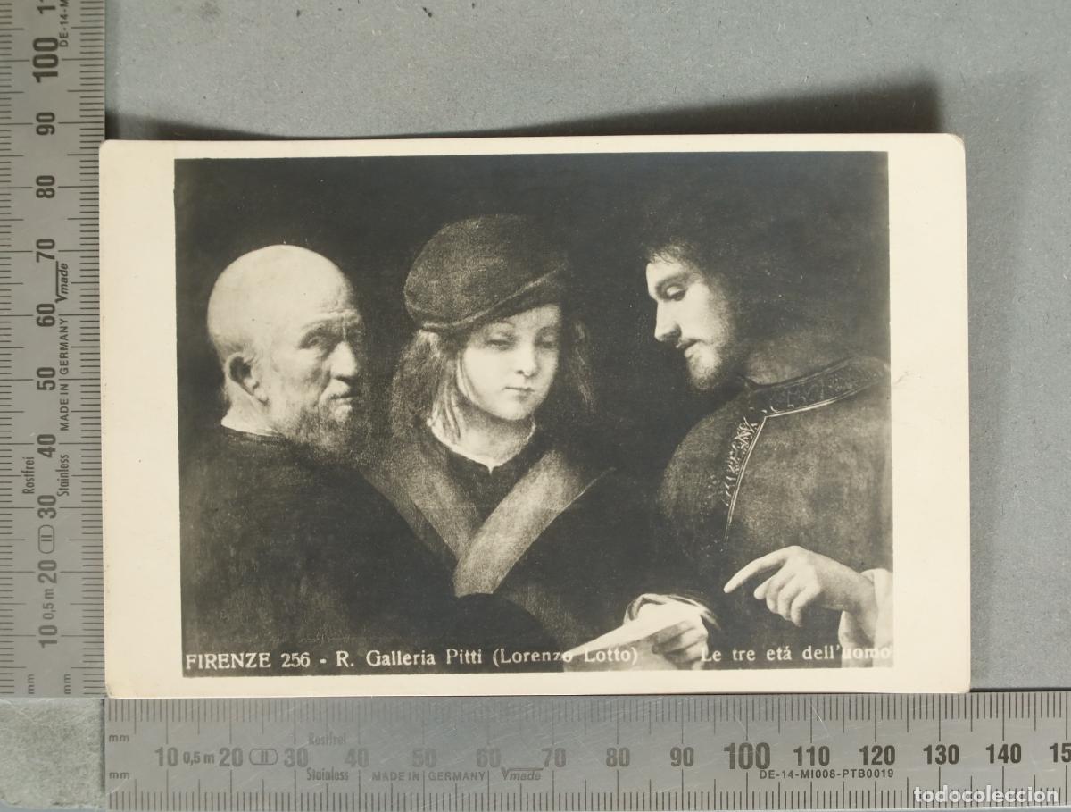 Postales: Le tre et&agrave; dell'uomo - Firenze - R. Galleria Pitti - Lorenzo Lotto, Giorgione