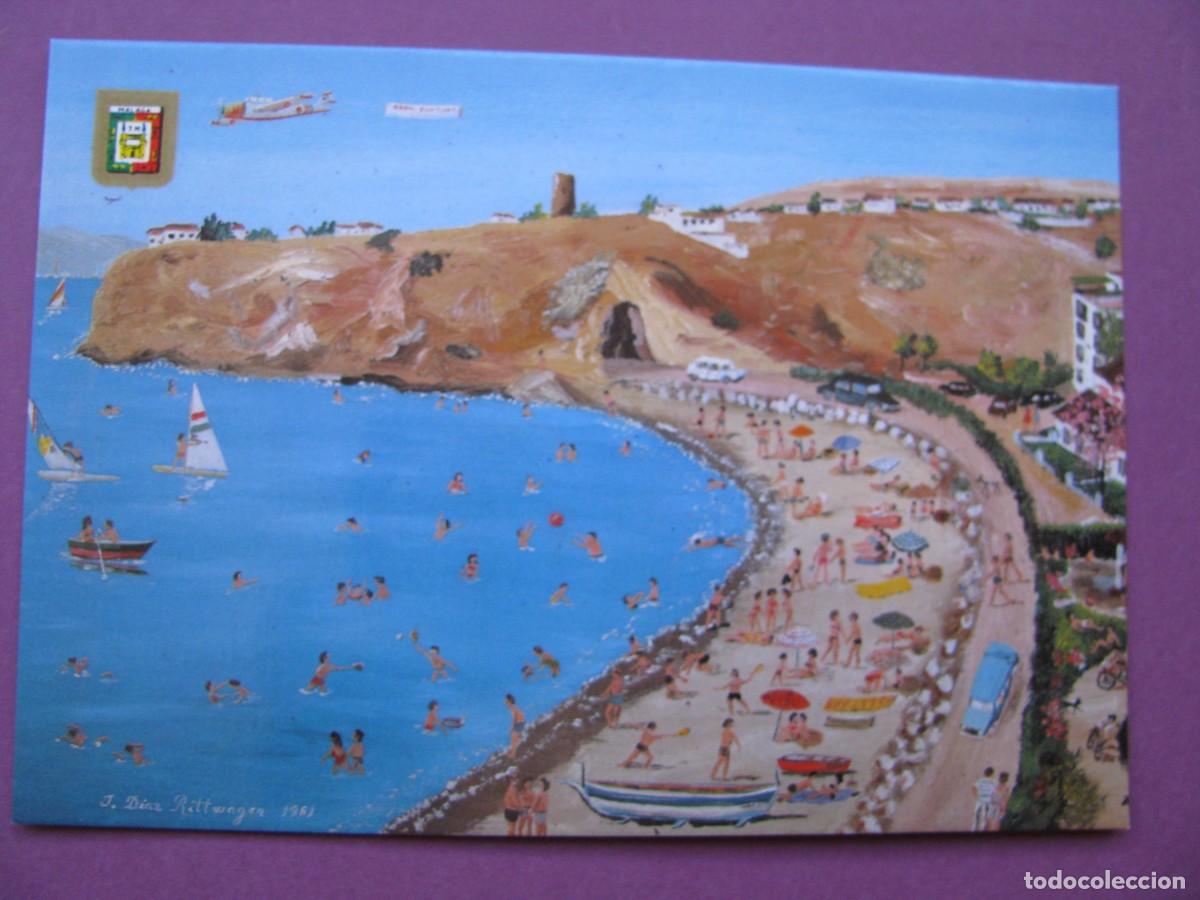 Postales: POSTAL DE MALAGA. OLEO DE NAIF, DIAZ RITTWAGEN. PLAYA RINCON DE LA VICTORIA. DOMINGUEZ.