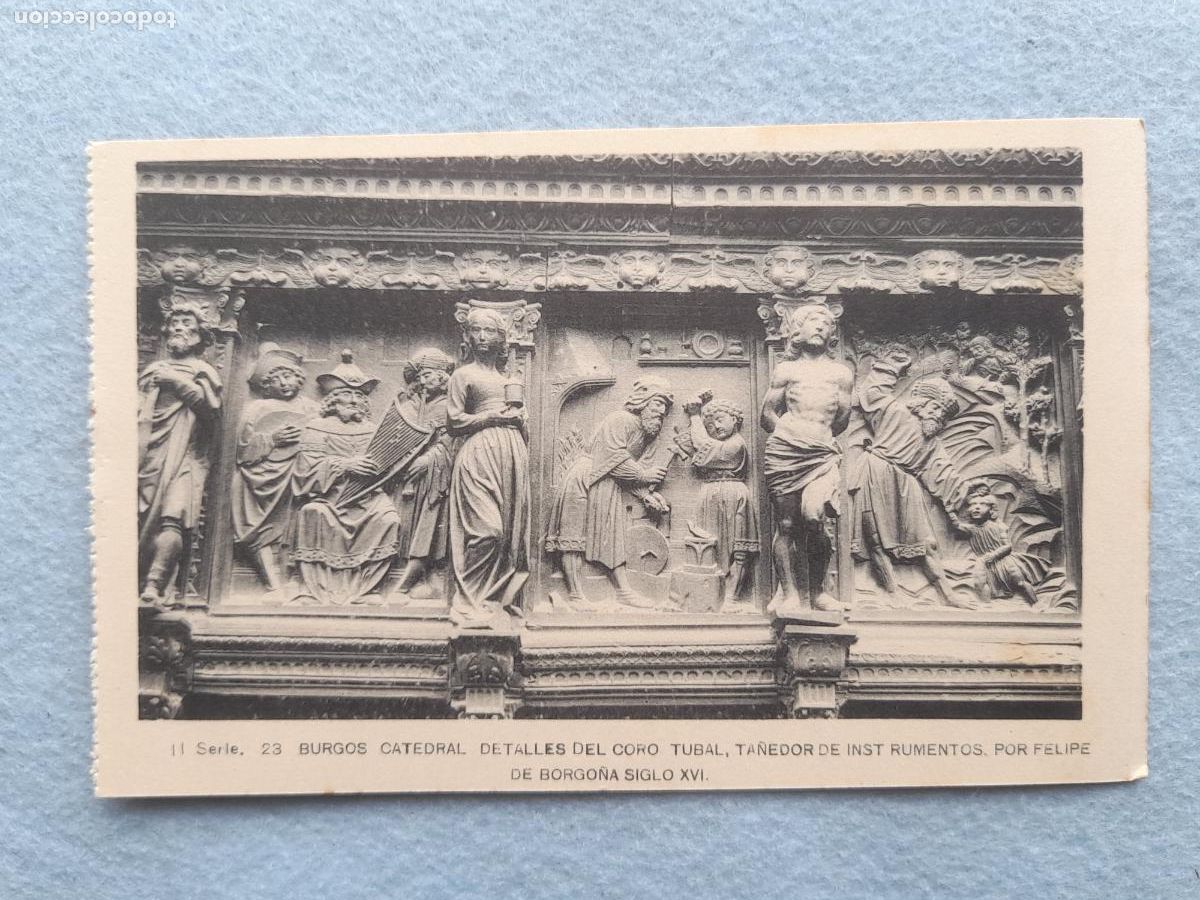 Postales: Burgos. Catedral. Detalles del Coro Tubal, Ta&ntilde;edor de Instrumentos.