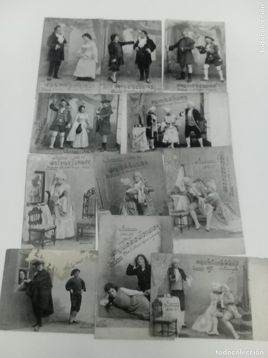 Postales: 11 Postales correspondiente a representaci&oacute;n esc&eacute;nica obra de &oacute;pera Manon-finales XIX principioXX