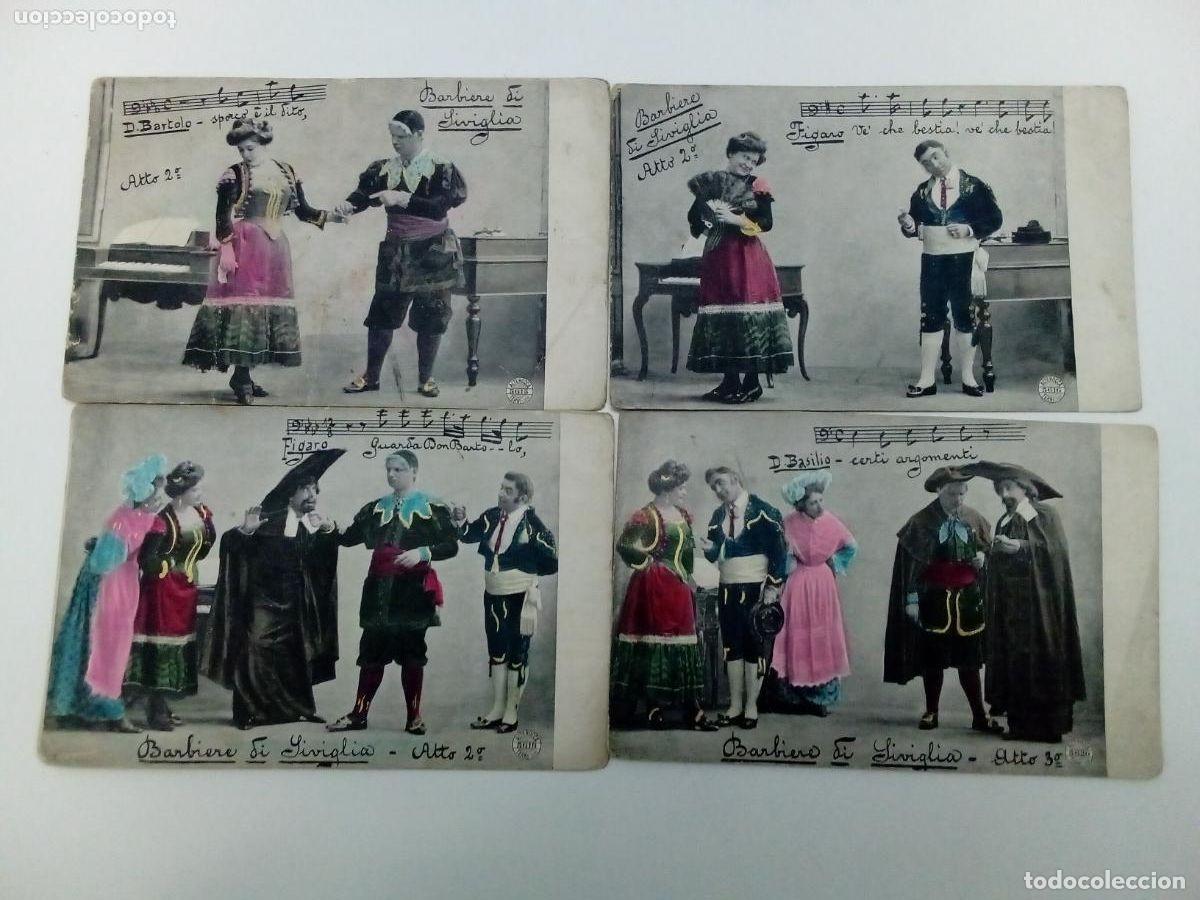 Postales: 4 Postales correspondiente a representaci&oacute;n de &oacute;pera Barbiere du Sivglia-Final 1800-principio 1900