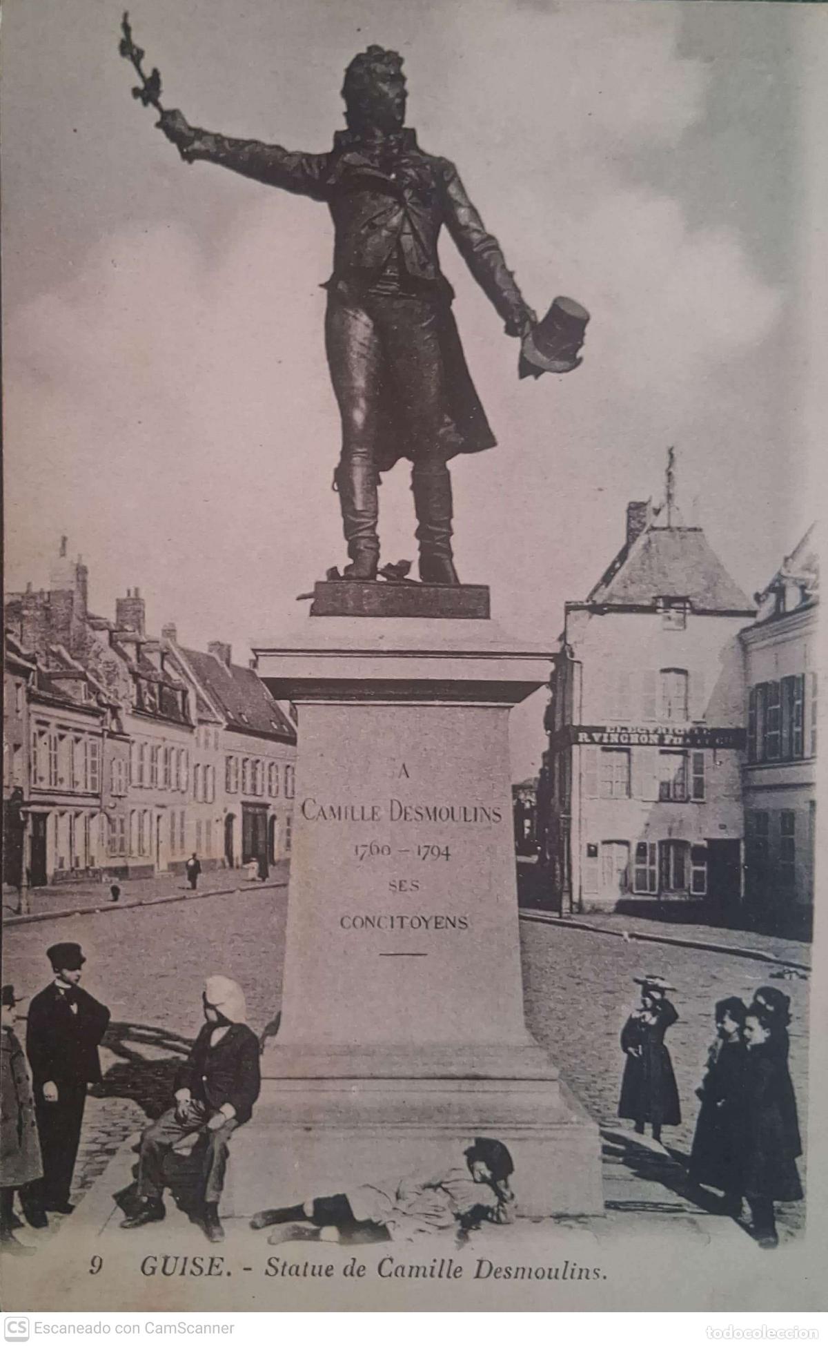 Postales: Guise (Francia). 9 Estatua de Camille Desmoulins. Animada. Blanco/negro. Nueva