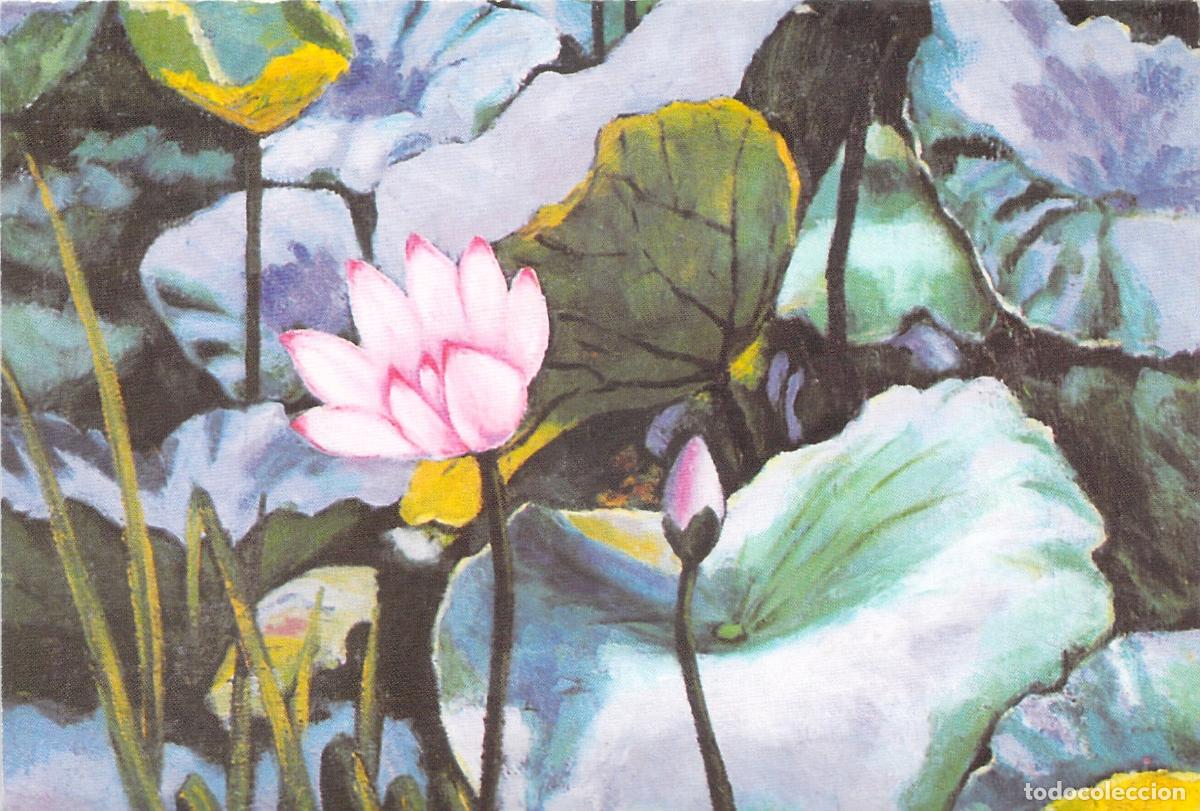 Postales: Postal de pintura con flores de loto del artista Choi Sel Ho