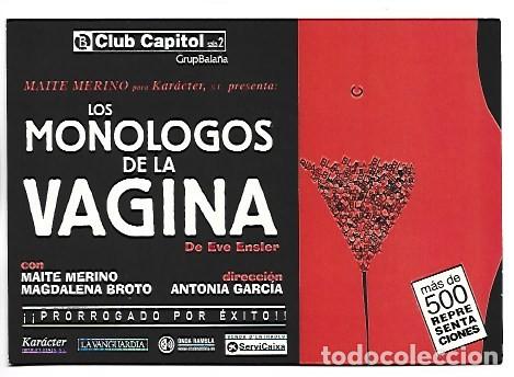 Postales: &rdquo; LOS MONOLOGOS DE LA VAGINA &rdquo;.- PUBLICIDAD OBRA DE TEATRO CLUB CAPITOL.- BARCELONA