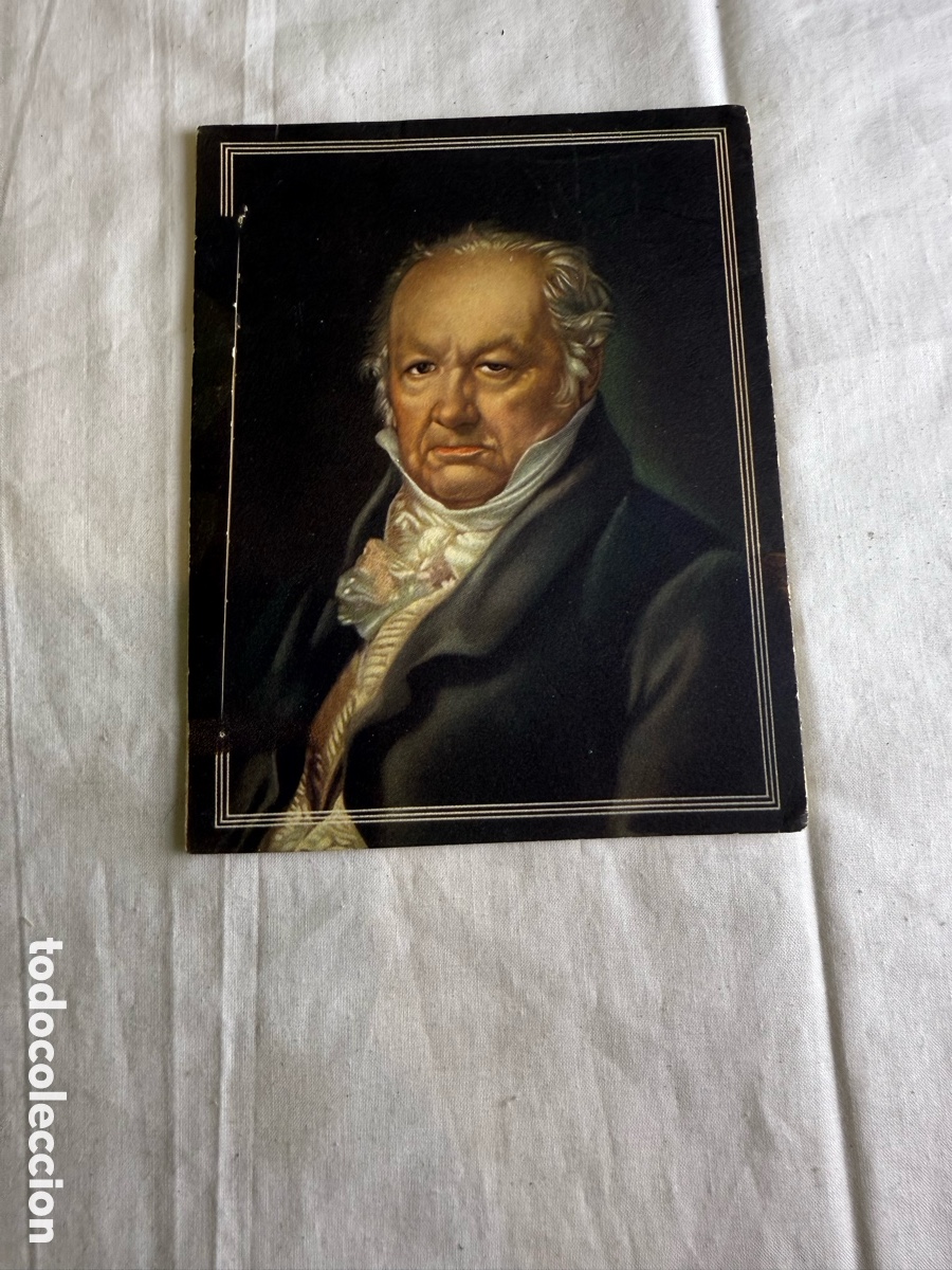 Postales: Francisco de Goya &ndash; Tarjeta antigua desplegable con retrato y textos
