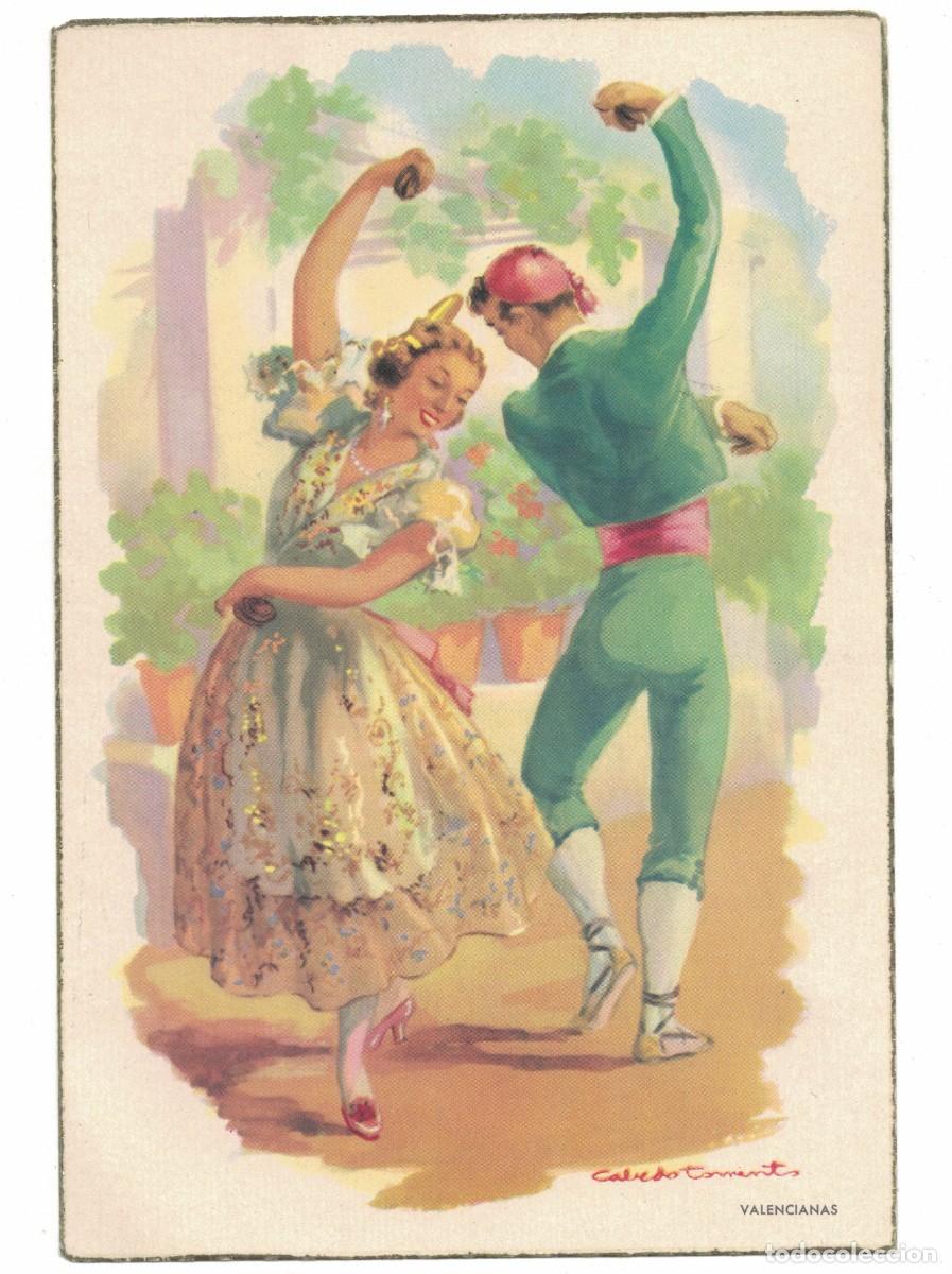 Postales: Antigua postal ilustrada: Pareja bailando Valencianas - Obra de Calvet Torn&eacute;s -
