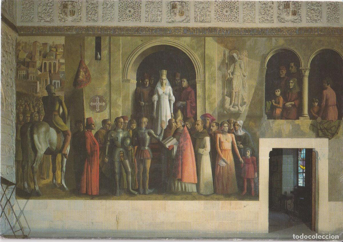 Postales: POSTAL DE LA OBRA DE CARLOS MU&Ntilde;OZ DE PABLOS, LA PROCLAMACI&Oacute;N DE ISABEL LA CAT&Oacute;LICA &ndash; ALCAZAR DE SEGO