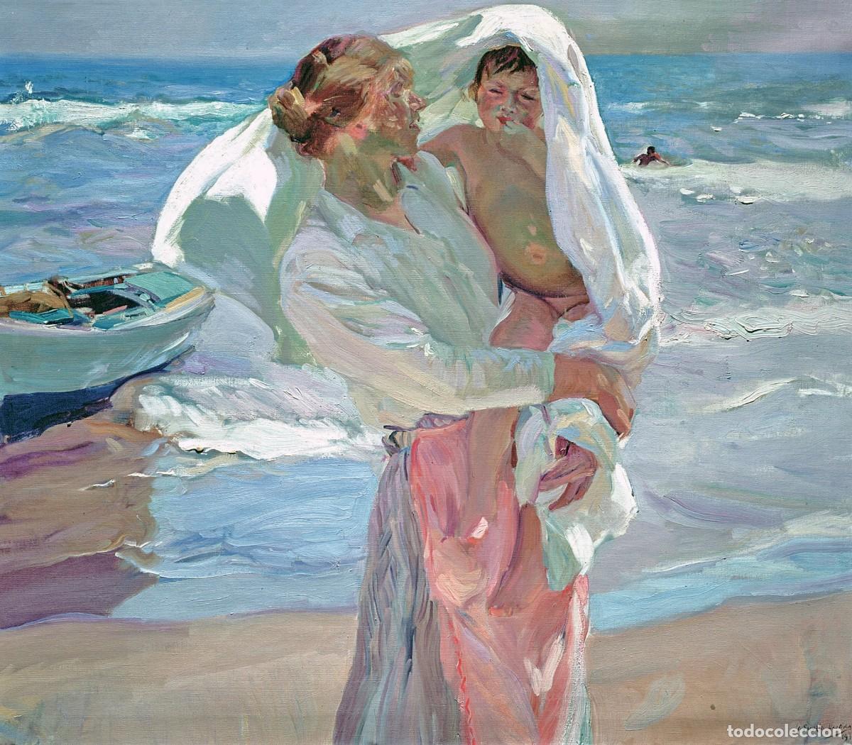 Postales: Postal del cuadro Saliendo del Ba&ntilde;o, de Joaqu&iacute;n Sorolla. Tema: Pintura, Arte, Mar.