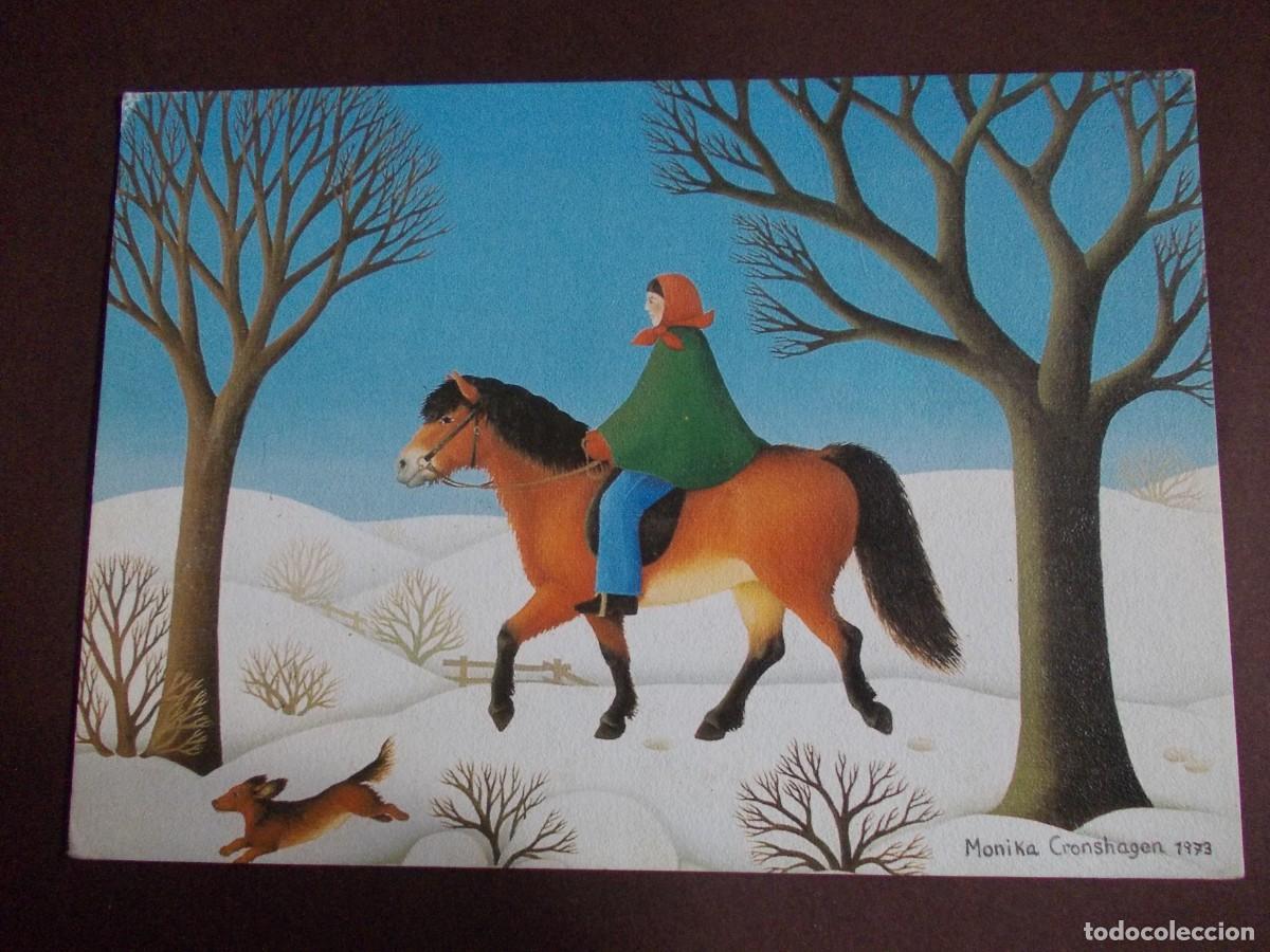 Postkarten: Postal Ausritt im Winter Riding in Winter Monika Cronshagen escena invernal vintage