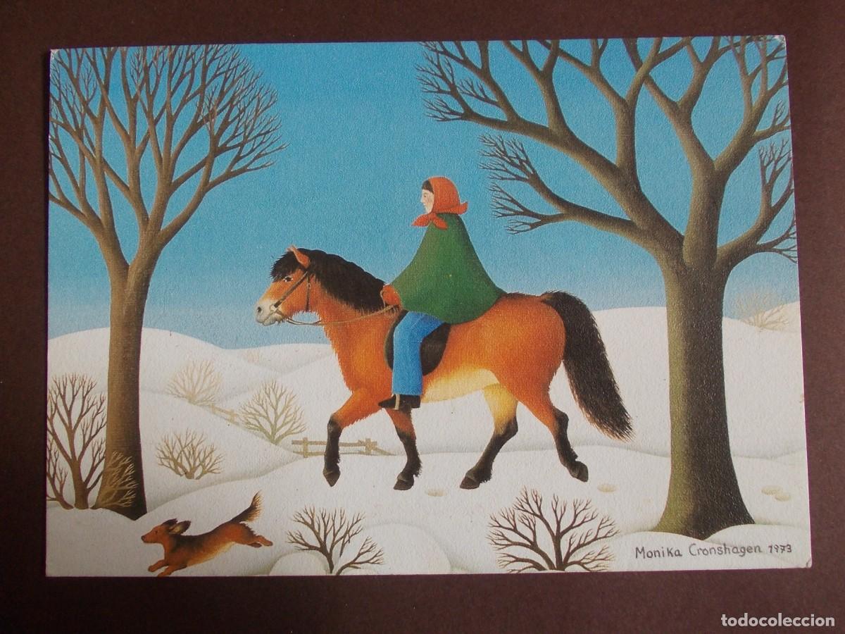 Postkarten: Postal antigua Monika Cronshagen 1973 Ausritt im Winter caballo nieve arte alem&aacute;n ilustraci&oacute;n rara