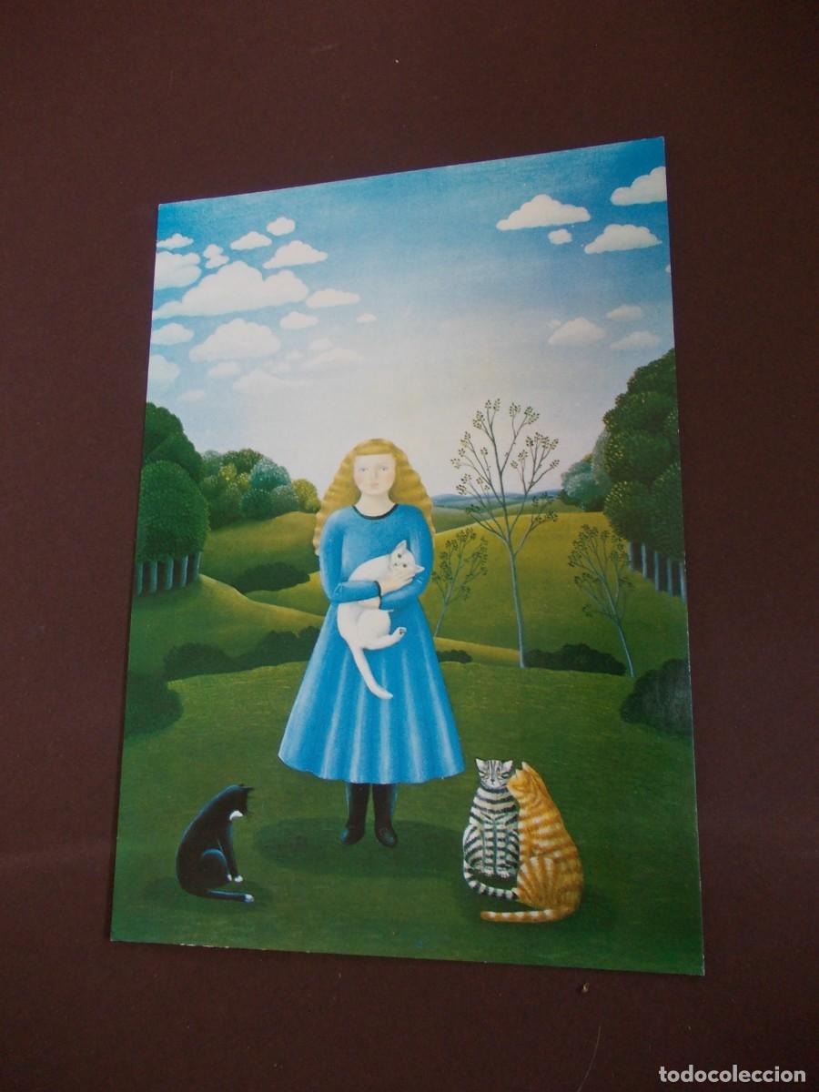 Postkarten: Postal F&eacute;line Christine Cipriano arte na&iuml;f escena campestre ni&ntilde;a con gatos