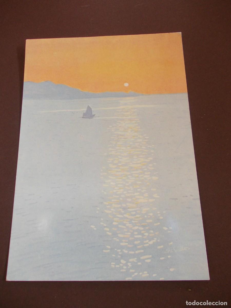 Postkarten: Postal arte na&iuml;f Cathe Waller Le grand large barco mar horizonte Galerie Na&iuml;fs et Primitifs Par&iacute;s
