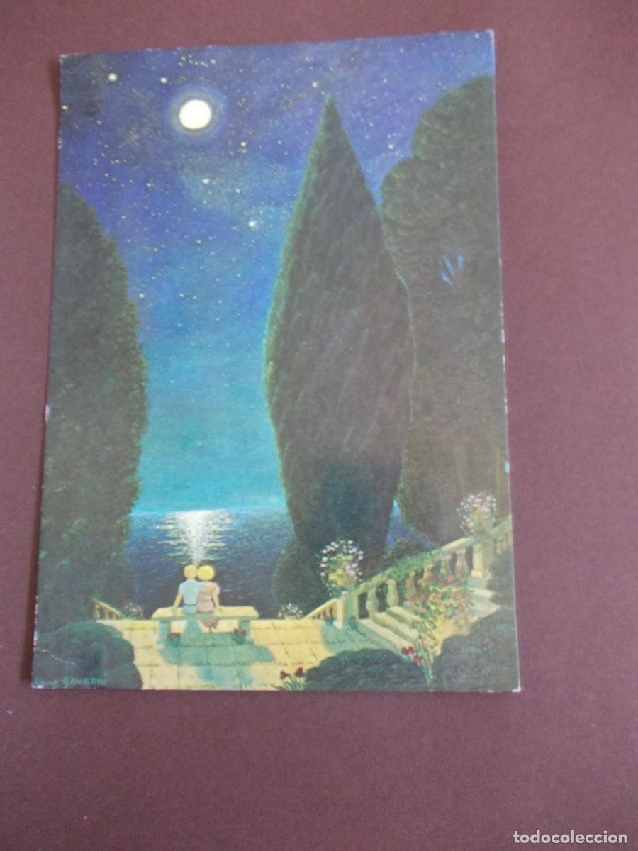 Postais: Postal arte Anne Gavarni Par une telle nuit noche luna terraza figuras Galerie Na&iuml;fs et Primitifs