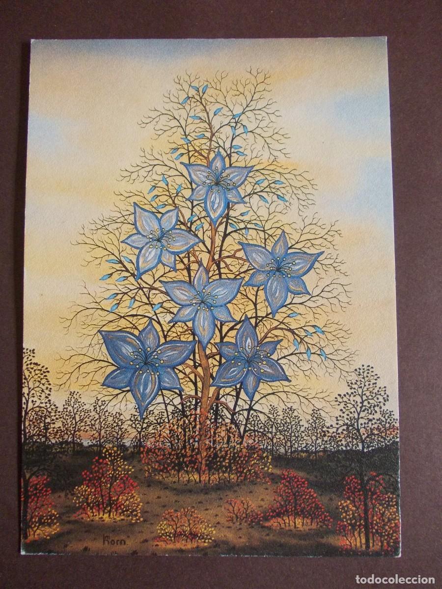 Postais: Postal arte Manfred Horn (Korn) Bl&uuml;tenpracht &aacute;rbol flores azules paisaje colorido JD ALLG‑N‑026