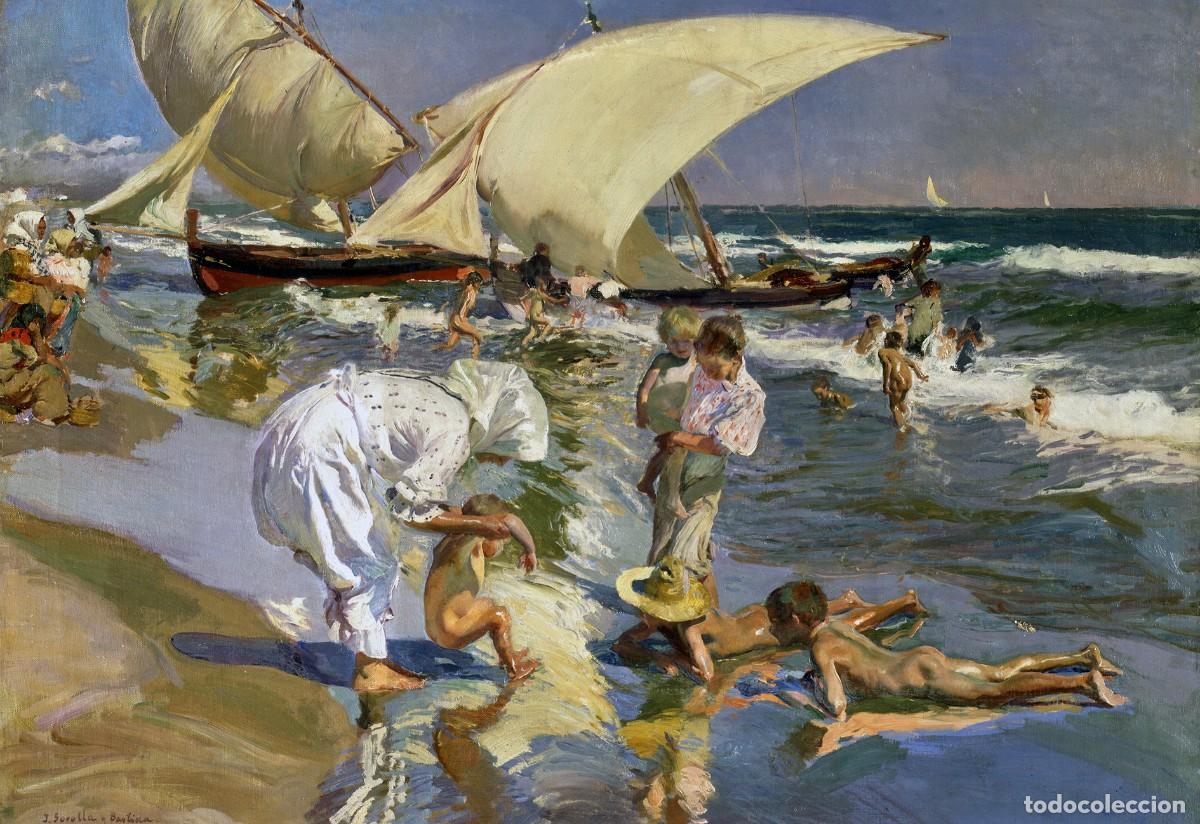 Postales: Postal del cuadro Playa de Valencia a la Luz de la Ma&ntilde;ana, de Joaqu&iacute;n Sorolla. Pintura, Arte, Mar.