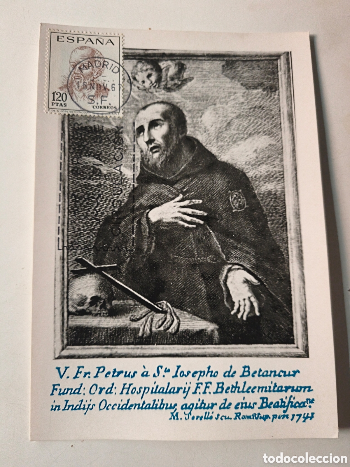 Postales: Postal Padre Pedro de San Jose. Con sello