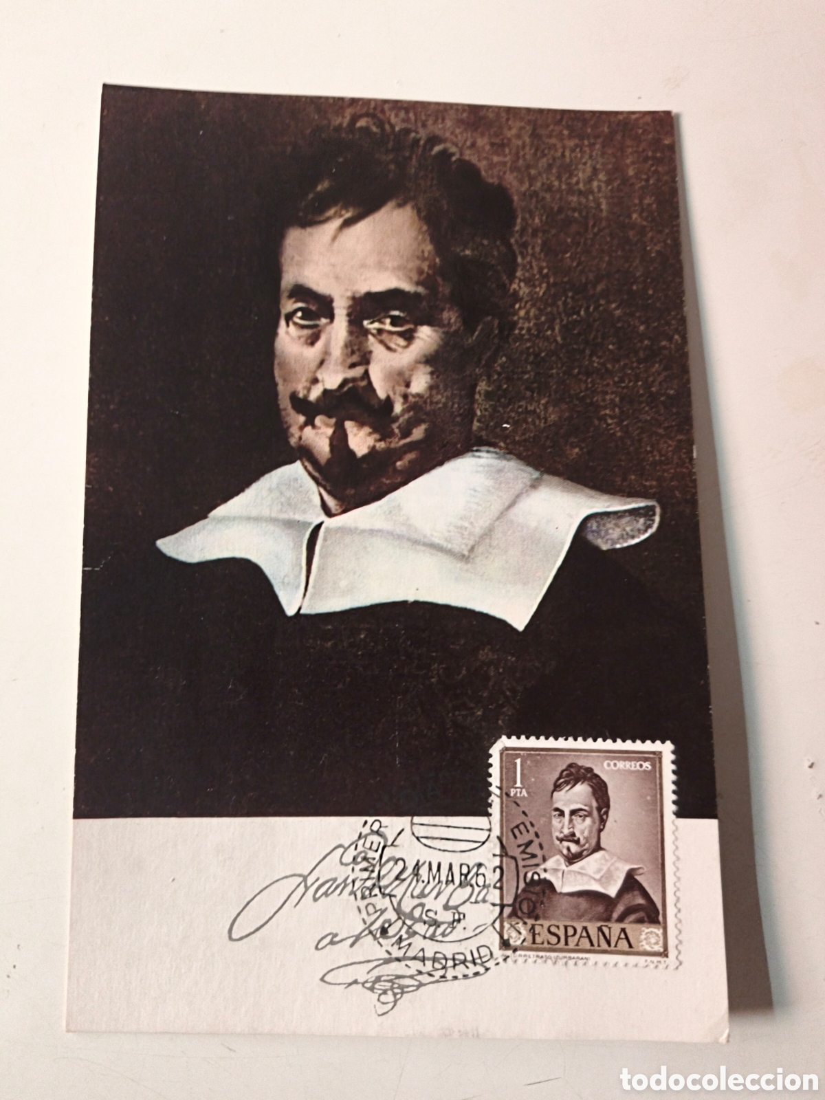 Postcards: Postal Zurbar&aacute;n Autorretrato. Con sello