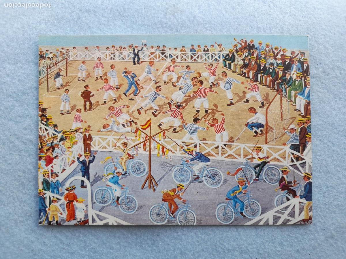 Postkarten: Postal del Cuadro Deportes 1900, por Manuel Blasco. Escrita en 1981.