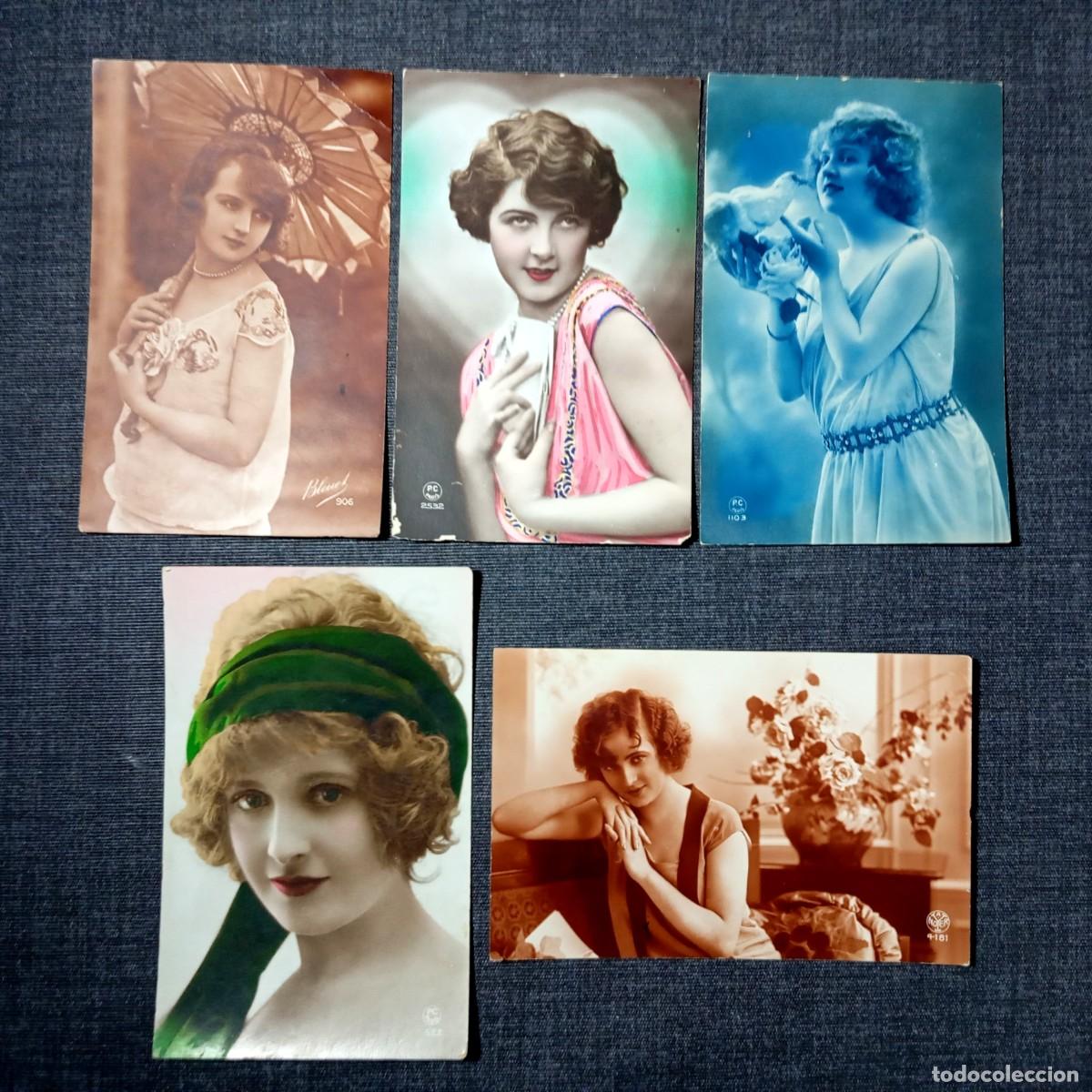 Postales: Lote 5 Postales Antiguas Retratos Dama Moda Anos 20 Bleuet Paris Noyer PC Paris 1922-1930