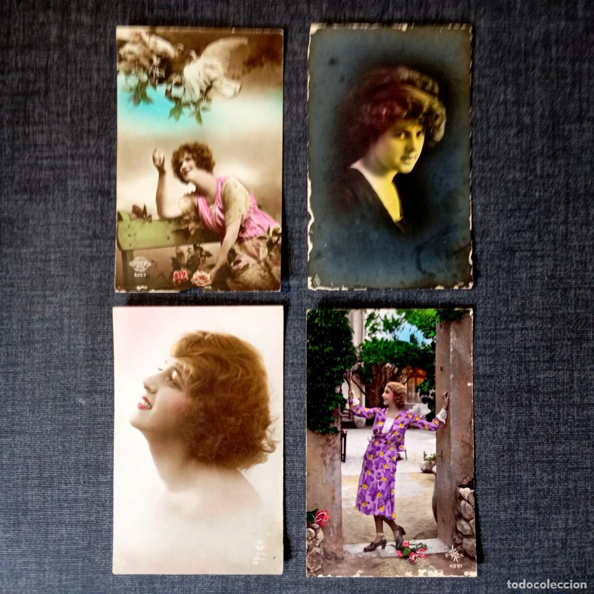 Postales: Lote 4 Postales Antiguas Retratos Moda Anos 20 Jardin Patio DSEB STE L Paris 1913-1932