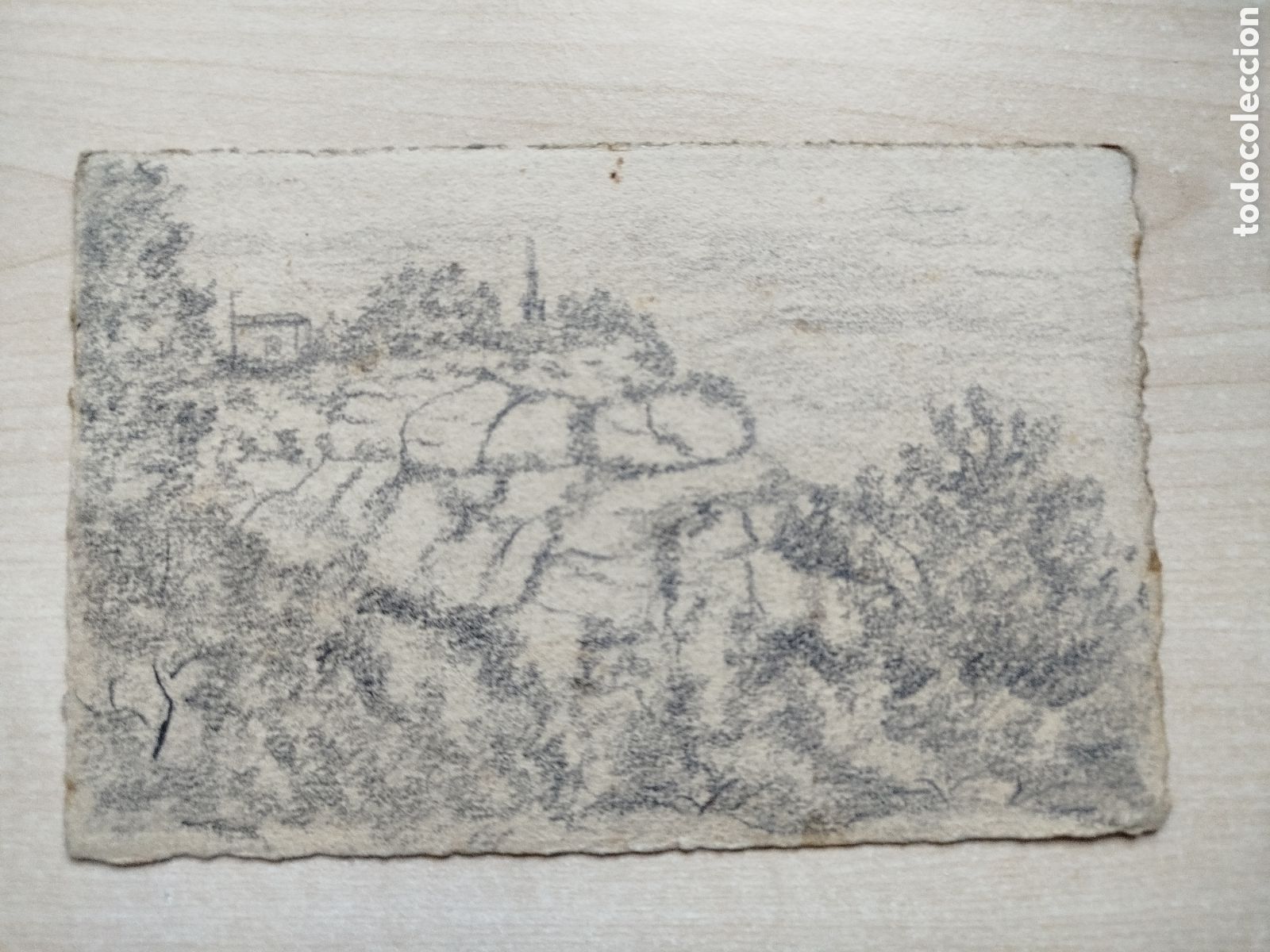 Postales: Antigua tarjeta postal - Dibujo original a l&aacute;piz - Paisaje de Montserrat - Circa 1900