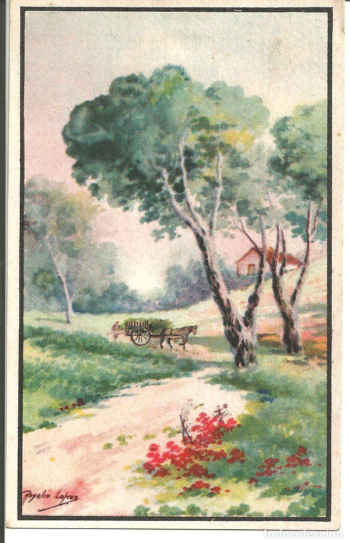 Postales: POSTAL DE UN PAISAJE - DIBUJO DE ROGELIO L&Oacute;PEZ - ESCRITA 1942