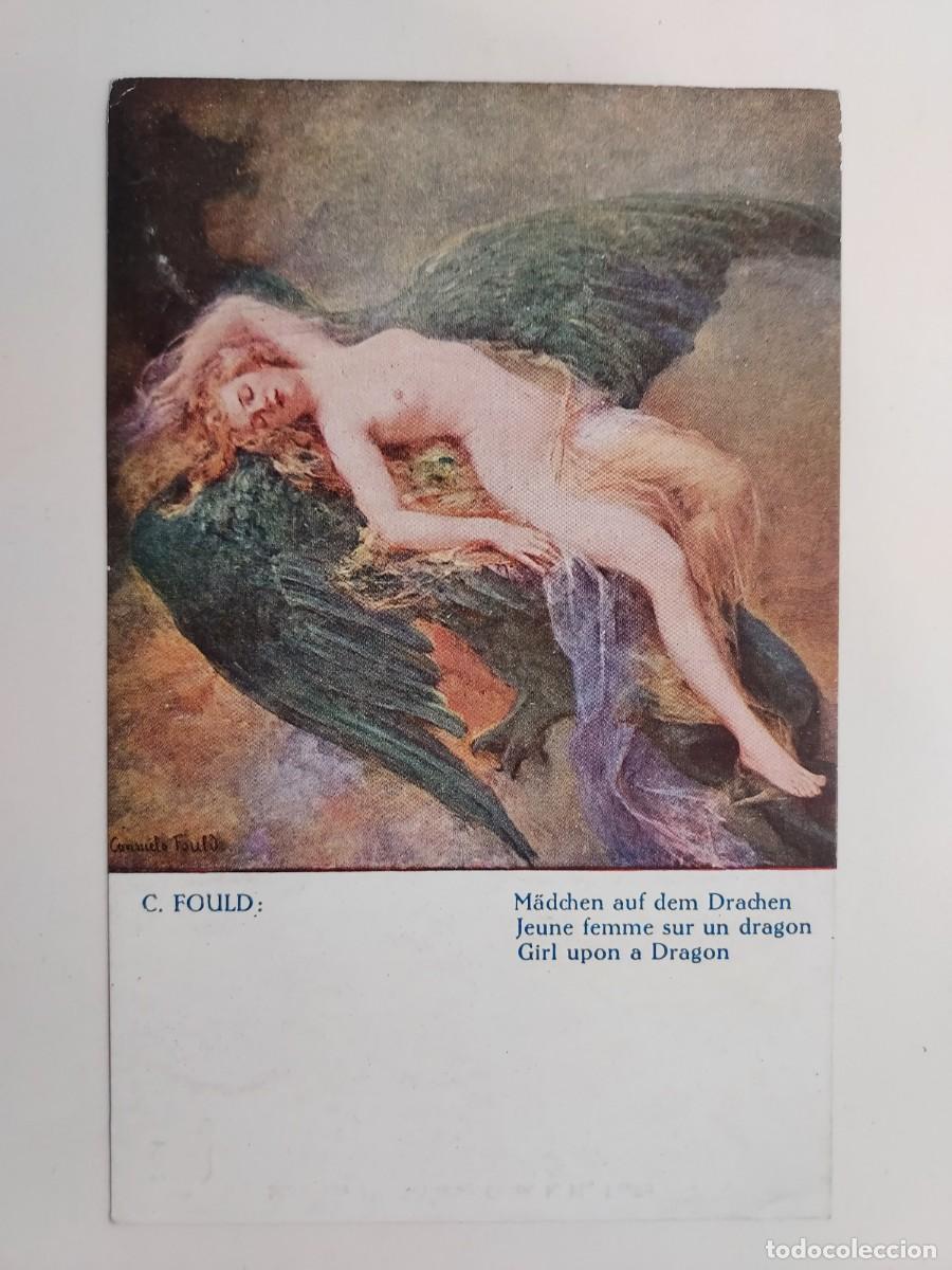 Postales: POSTAL ANTIGUA. CONSUELO FOULD - Jeune femme sur un dragon. MKB. S/C. EROTICA DESNUDO. CA. 1915