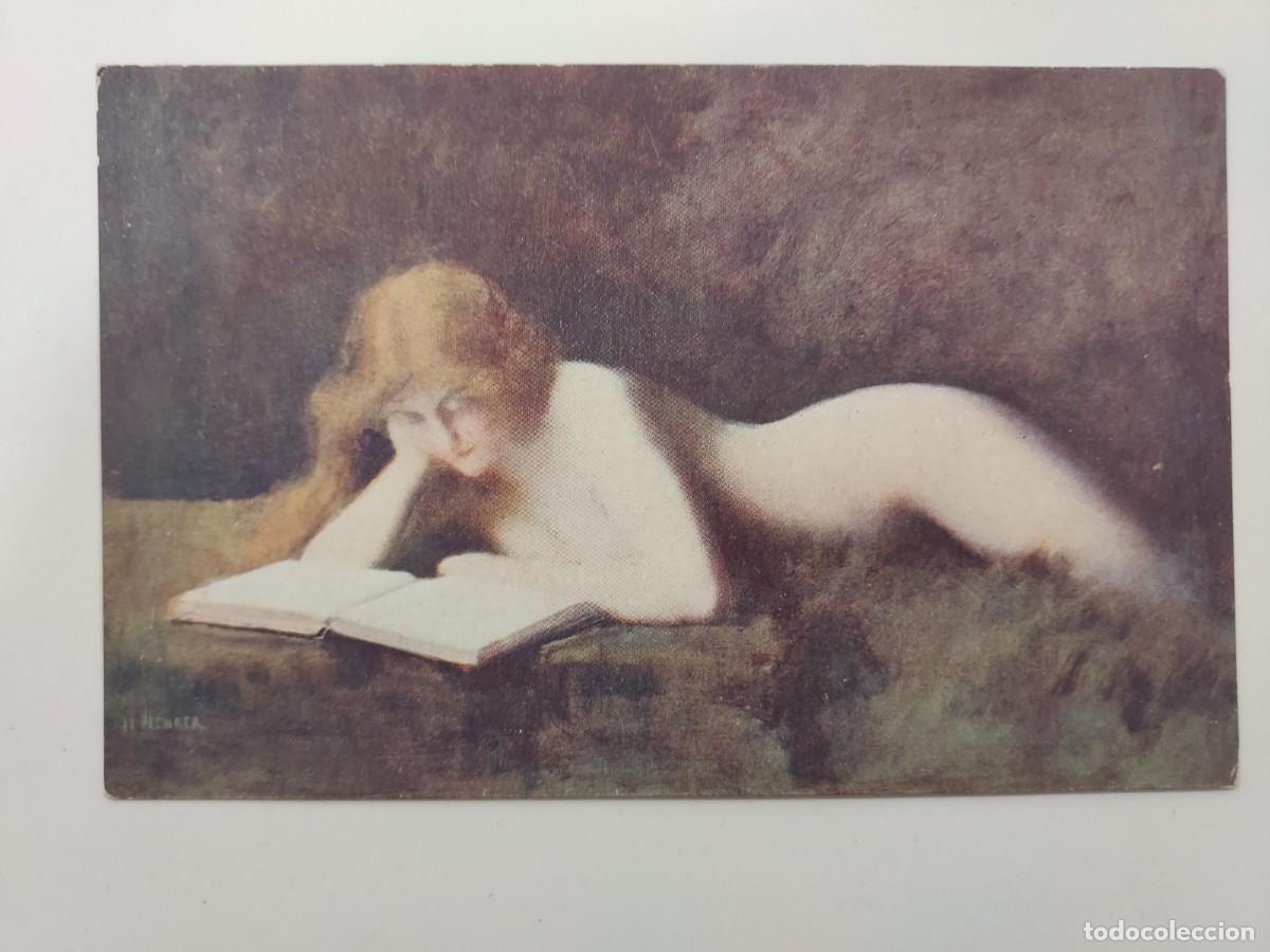 Cartes Postales: POSTAL ANTIGUA. JEAN-JACQUES HENNER - La Liseuse (La lectora). MKB. S/C. EROTICA DESNUDO. CA. 1915