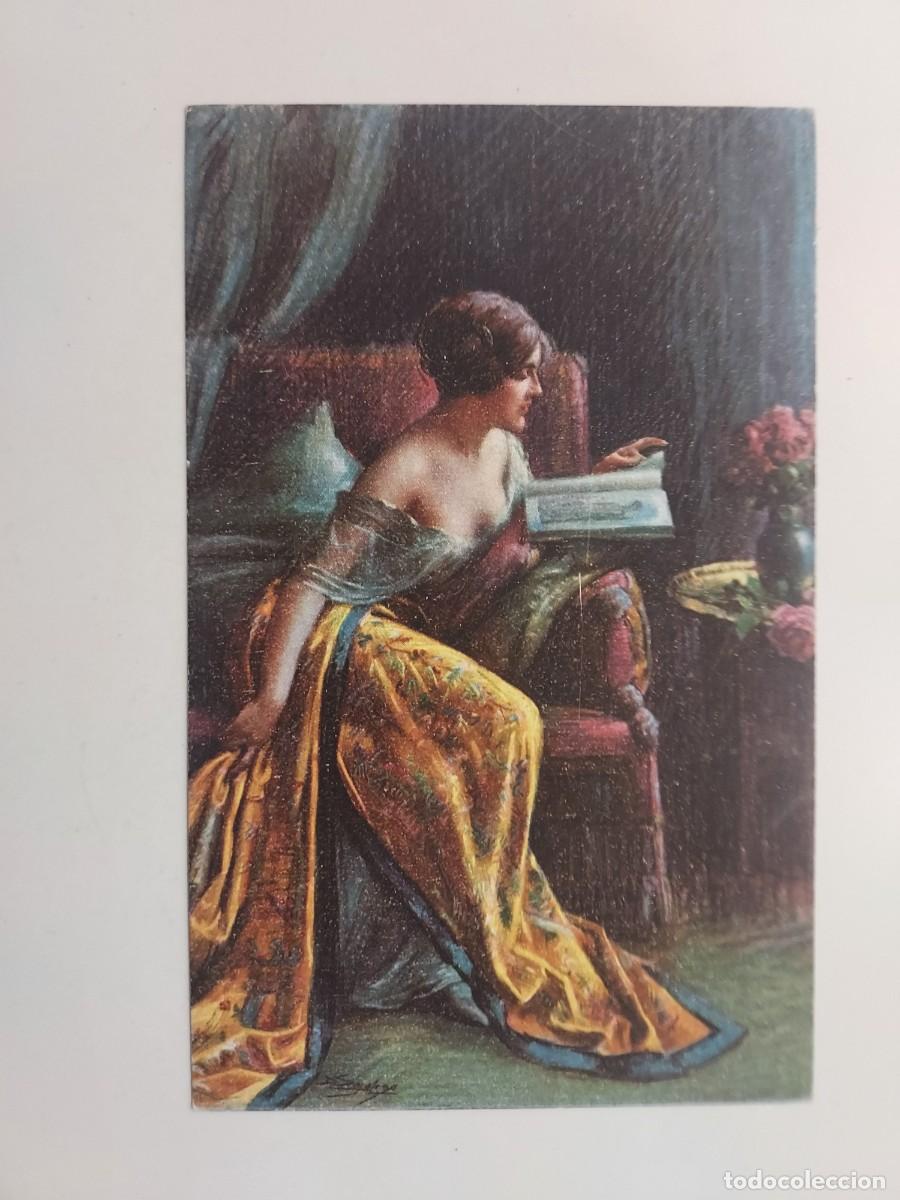 Cartes Postales: POSTAL ANTIGUA. ENJOLRAS - DAMA LEYENDO UN LIBRO. PAUL HECKSCHER. S/C. CA 1914