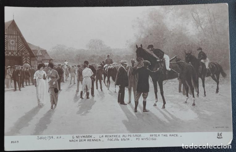 Cartoline: SALON 1914 A.F., G. NEYMARK, LA RENTR&Eacute;E AU PESAGE, POSTAL ANTIGUA, 14 X 9 CM APROX.