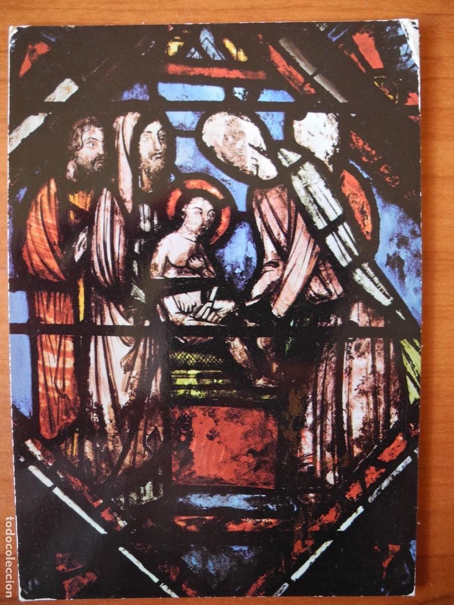 Postcards: San Juan Bautista. Vidriera de la Saint-Chapelle. Par&iacute;s. Circulada.