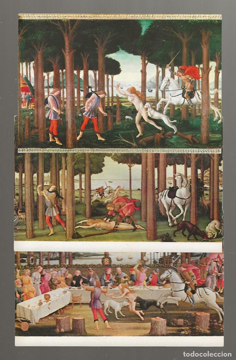 Postales: 3 POSTALES - LA HISTORIA DE NASTAGIO FRAGMENTOS) BOTICELLI - MUSEO DEL PRADO - MADRID - S/CIRCULAR
