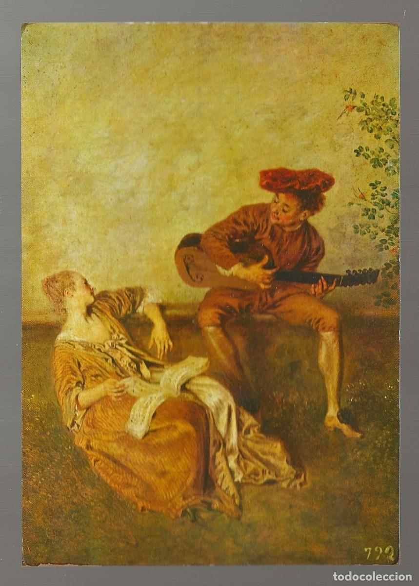 Postales: POSTAL - LA LECCI&Oacute;N DE CANTO - JEAN-ANTOINE WATTEAU - PALACIO REAL - MADRID - CIRCULADA
