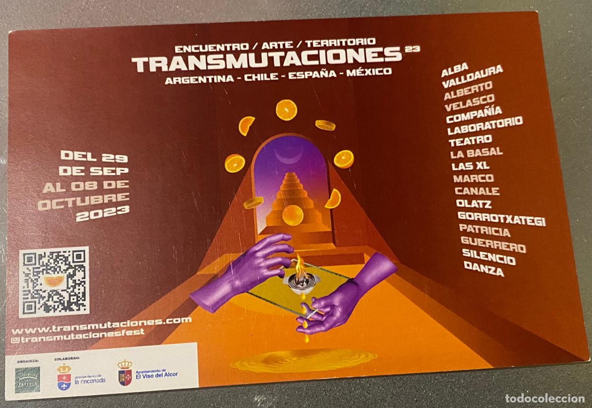 Postales: Postal publicitaria. Festival internacional de artes esc&eacute;nicas Transmutaciones 23. Nueva.
