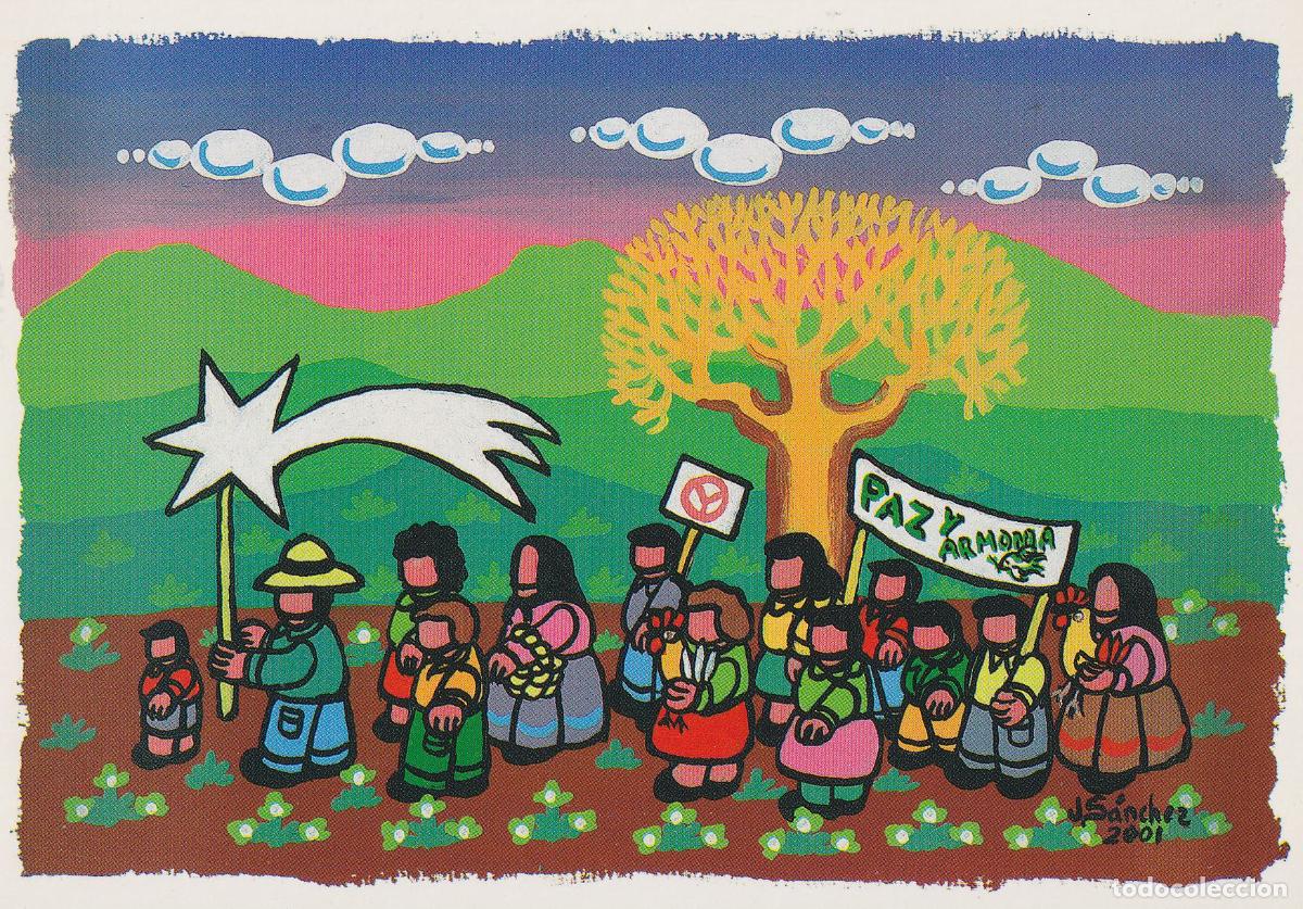 Postales: PINTURA NA&Iuml;F - NOCHE DE PAZ - AUTOR: J. SANCHEZ - S/C