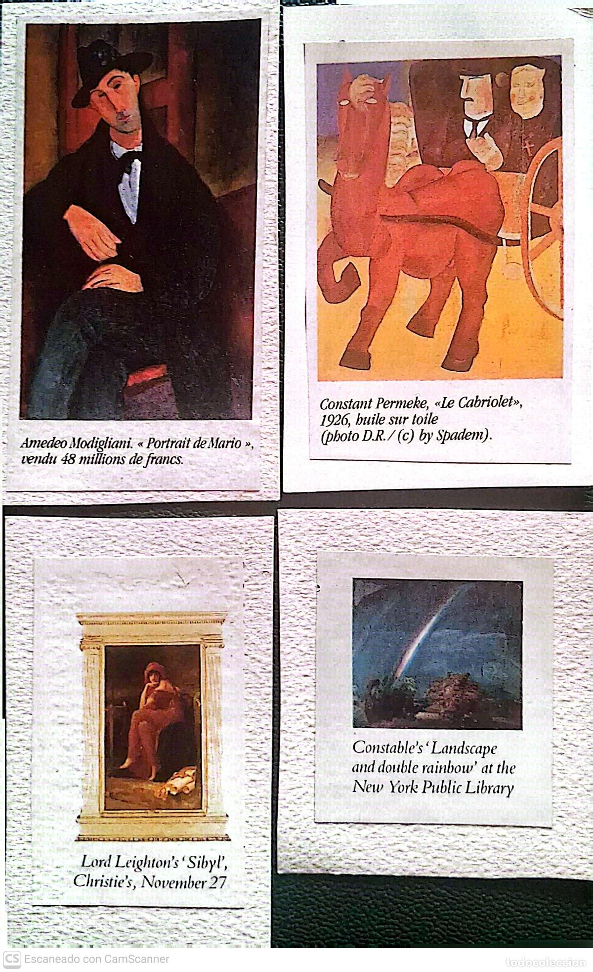 Postales: 4 Recortes de obras de arte pegados en cartulina. Tama&ntilde;o peque&ntilde;o. Nuevas. Color