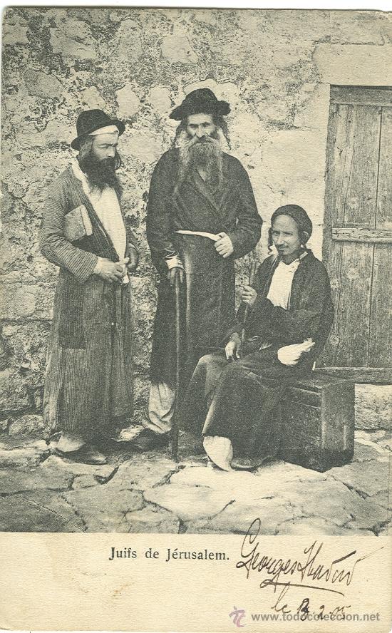 Postales: JUD&Iacute;OS DE JERUSALEM. CIRCULADA EN 1905 A MORAVIA. - Foto 1