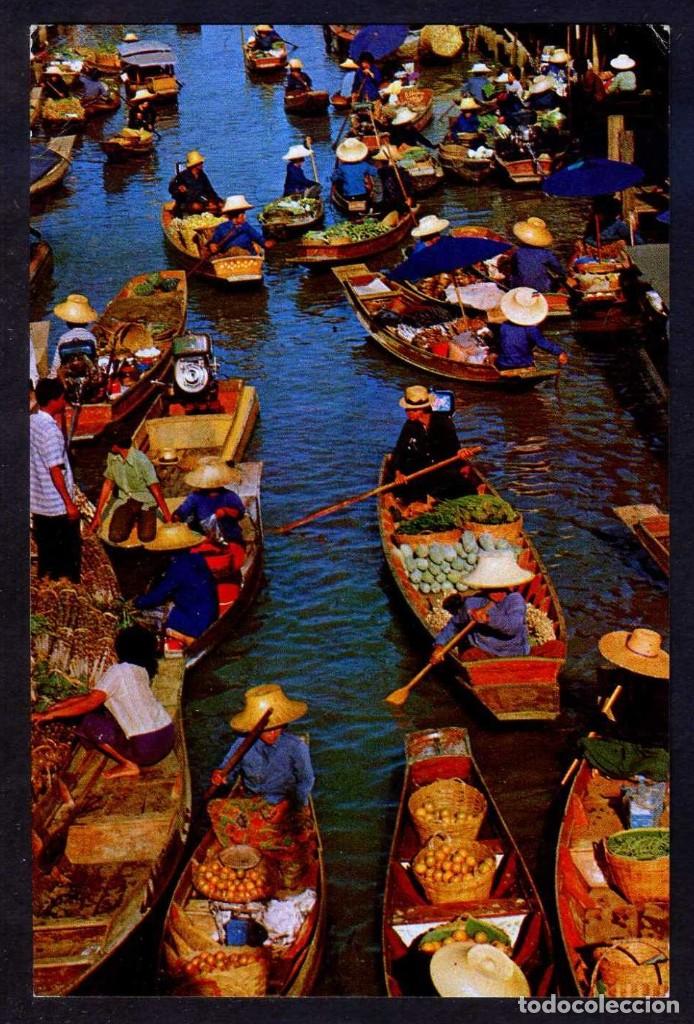 Cartoline: Tailandia. *Floating Market. Only can be see in...* Circulada 1981, matasellos rodillo tinta roja.