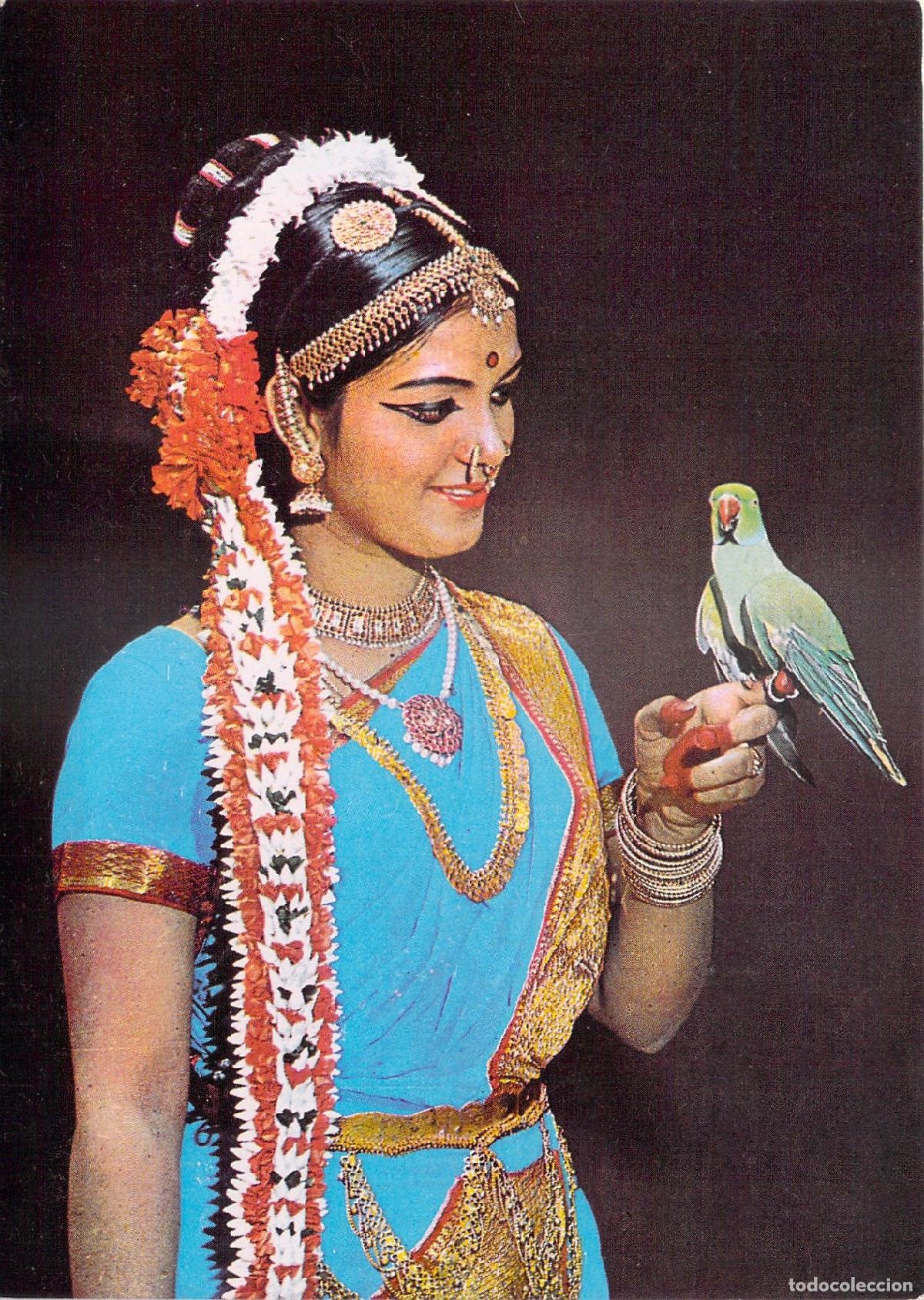 Postales: Postal de Bailarina del Sur de la India con Loro - Foto 1