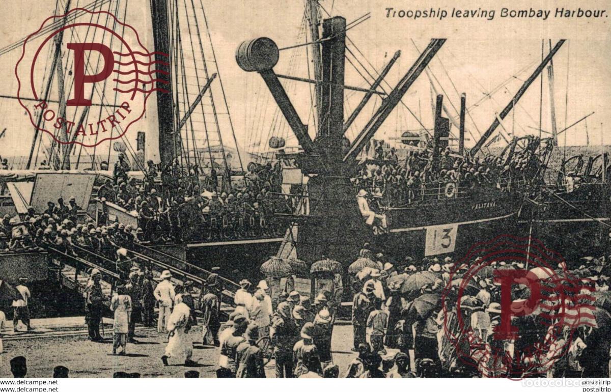 Postales: INDIA INDE. Troopship leaving BOMBAY - Foto 1