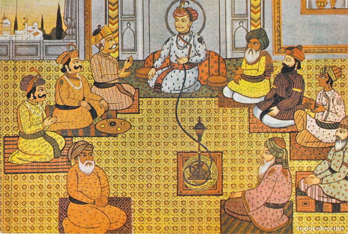 Postales: Postal de Arte Mogol: El Emperador Akbar y sus Nueve Joyas