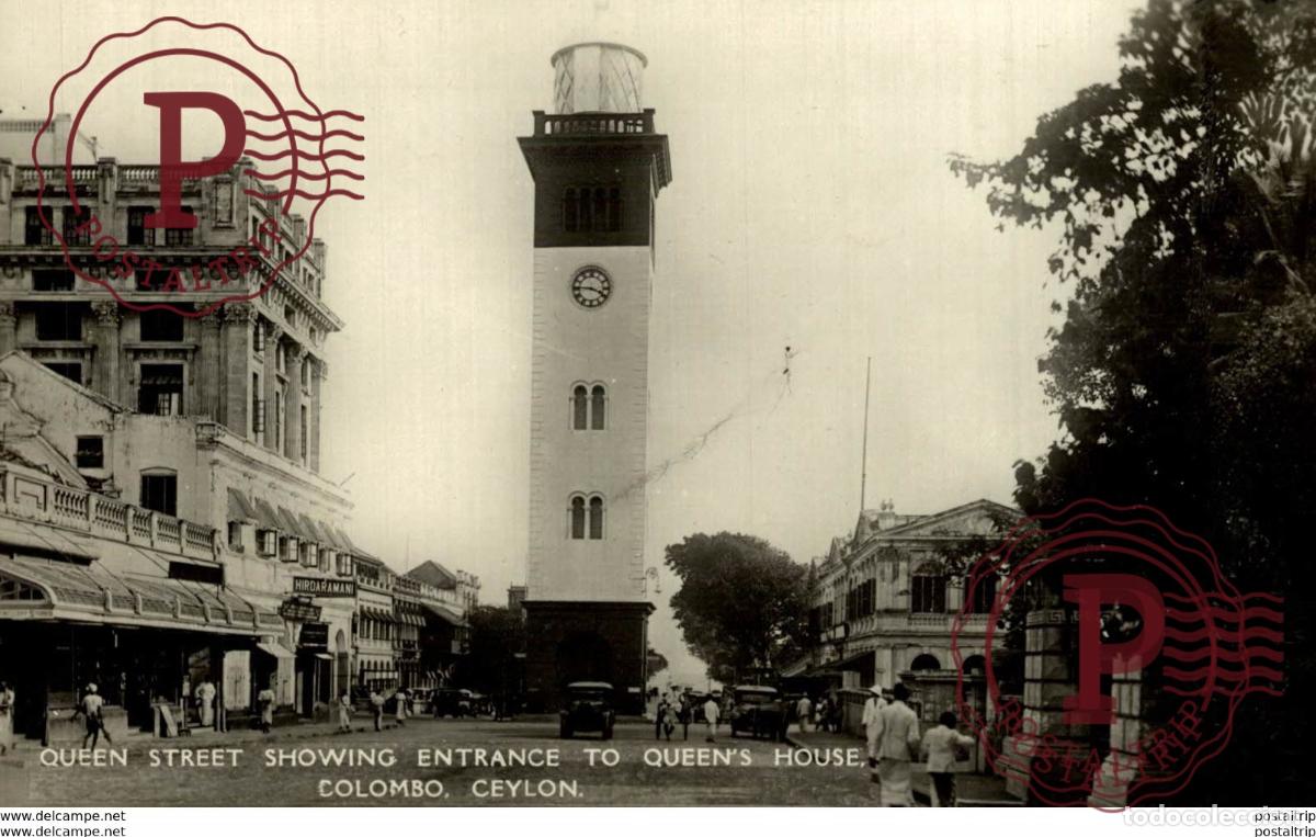 Cartoline: rppc SRI LANKA CEYLON EQUEEN STREET SHOWING ENTRANCE TO QUEENS HOUSE COLOMBO CEYLON SRI LANKA